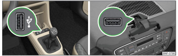Afb. 108 USB-ingang: In de middenconsole voorin / in het dashboard