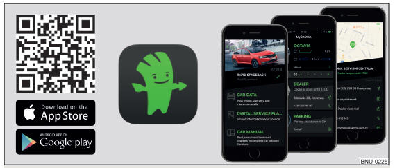 Afb. 3 De MyŠKODA App applicatie is beschikbaar voor apparaten met het besturingssysteem Android (Google) en iOS (Apple).