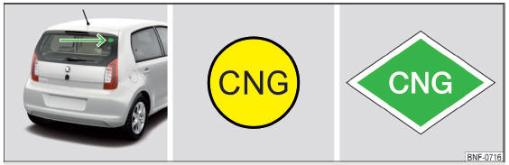 Afb. 137 Plaats van de CNG-sticker / CNG-sticker